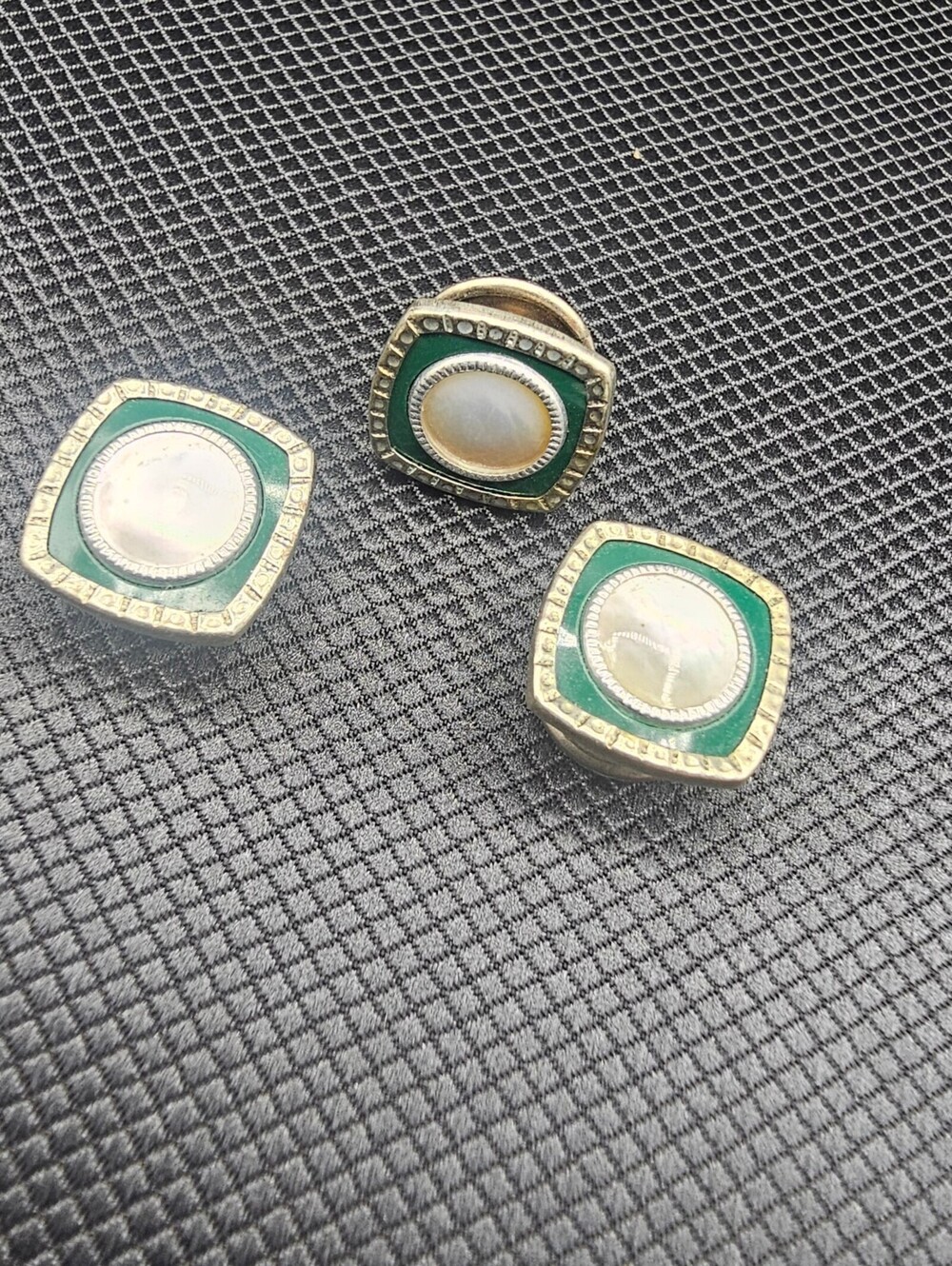 Vintage Green and White Enamel Cufflinks Set